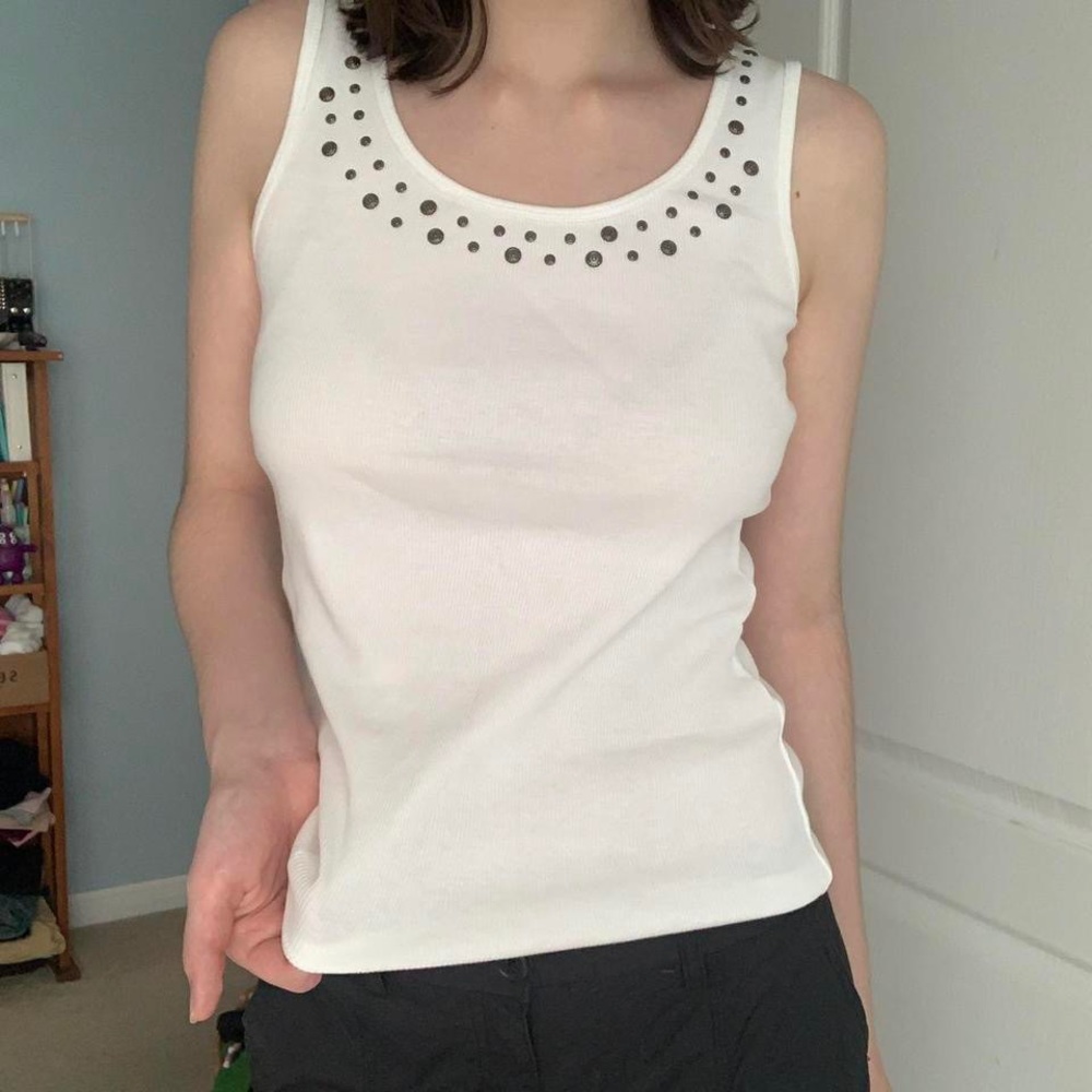 white bedazzled tank top by st. john's bay
